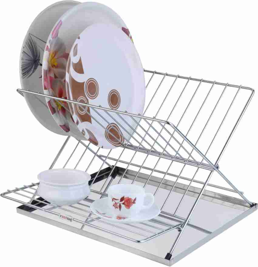 2 Tier Dish Drying Rack, Foldable Dish Drainer Metal Utensil Holder  Drainage