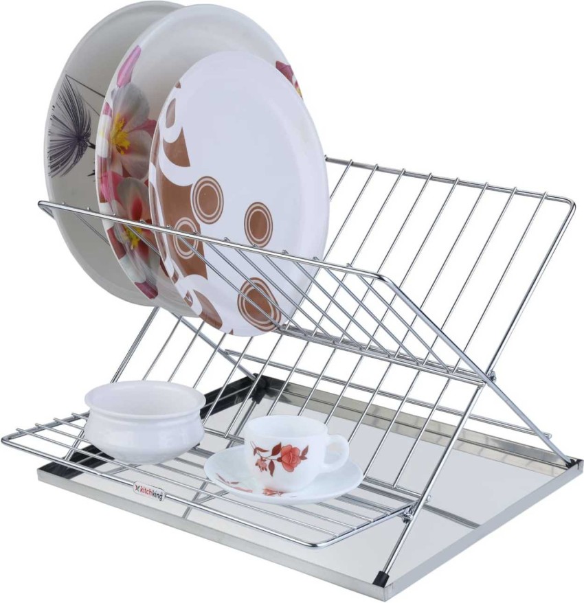 Foldable Dish Drying Rack with Drainboard, Stainless Steel 2 Tier Dish  Drainer R