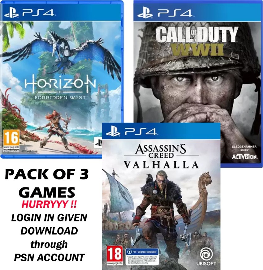 ekko Punktlighed kranium PS4 GAMES HORIZON WEST CALL OF DUTY WW2 ASSASIN CREED VALHALLA (PACK OF 3  COMBO DOWNLOAD THUR ACCOUNT) Price in India - Buy PS4 GAMES HORIZON WEST  CALL OF DUTY WW2 ASSASIN