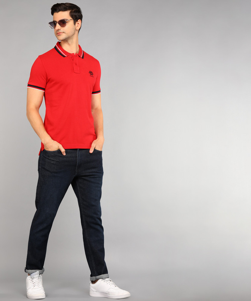 Red t shirt matching jeans top