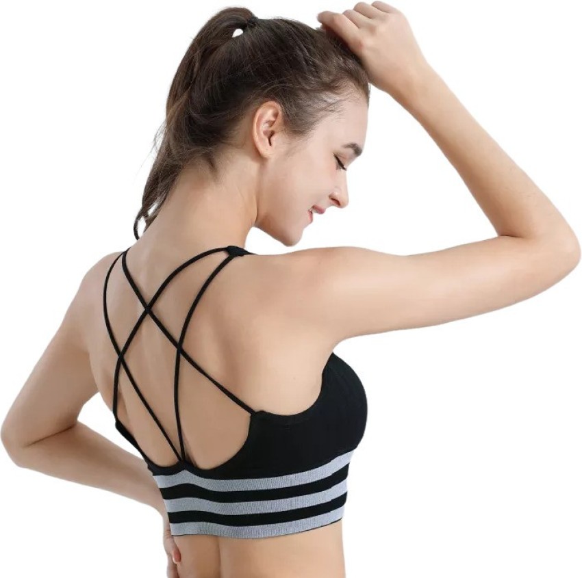 SAYFUT Women Girls Removable Paddeds Sport Bras Spaghetti Strap Yoga Bras  for Gym Running Workout Fitness Bra Crop Tops Seamless Stretch Bra