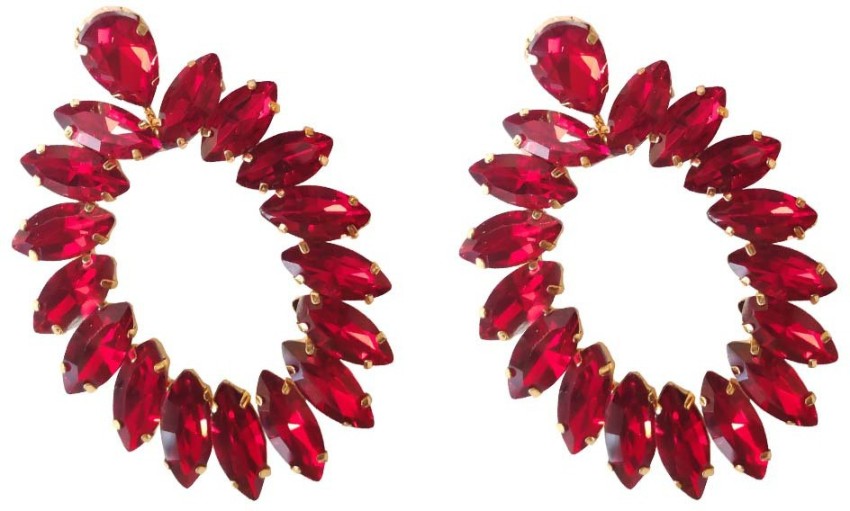 Flipkartcom  Buy DENICRAAS Rhinestone Large Chandelier Red Earrings  Zircon Alloy Drops  Danglers Online at Best Prices in India
