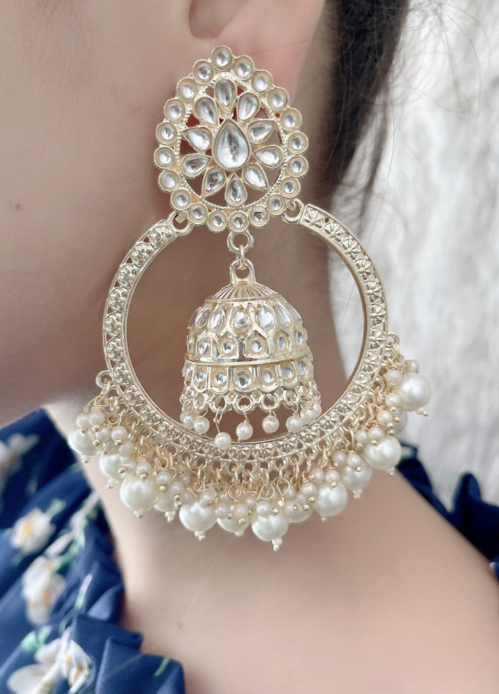 White moti jhumka on sale