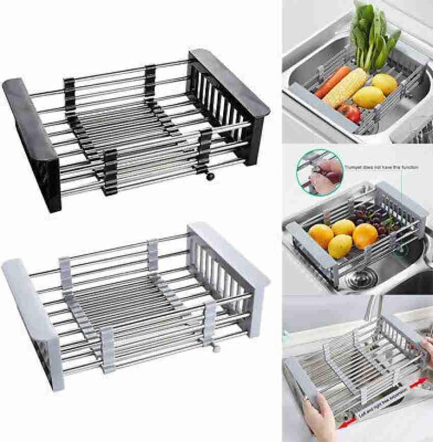 Adjustable Dish Drainer Stainless Steel Sink Drain Dish Rack Fruit  Vegetable