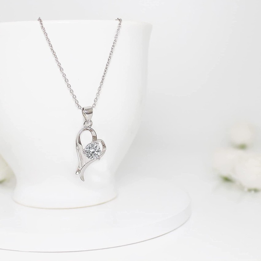 Heart Crystal Pendant 925 Plated Silver Chain Necklace Womens Ladies  Jewellery