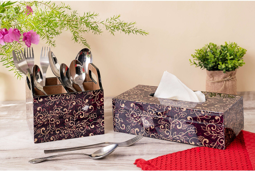 pb Papyrusbolsys Set of wooden trays cutlery holder tissue paper