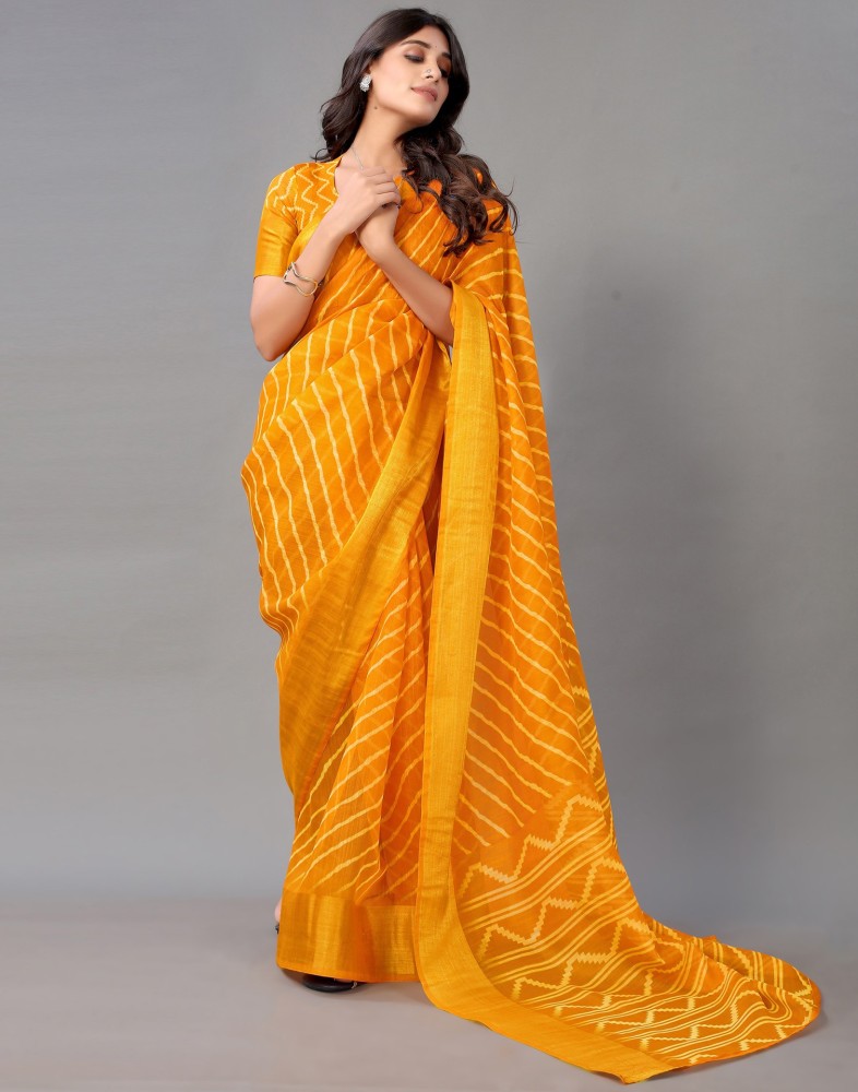 Buy Samah Printed, Geometric Print, Embellished Leheria Cotton Silk Yellow  Sarees Online @ Best Price In India