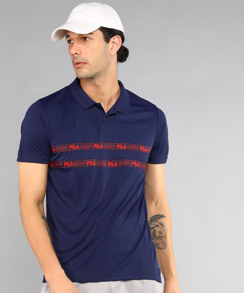 FILA Printed Men Polo Neck Blue T-Shirt - Buy FILA Printed Men Polo Neck Blue Online at Best Prices in India | Flipkart.com