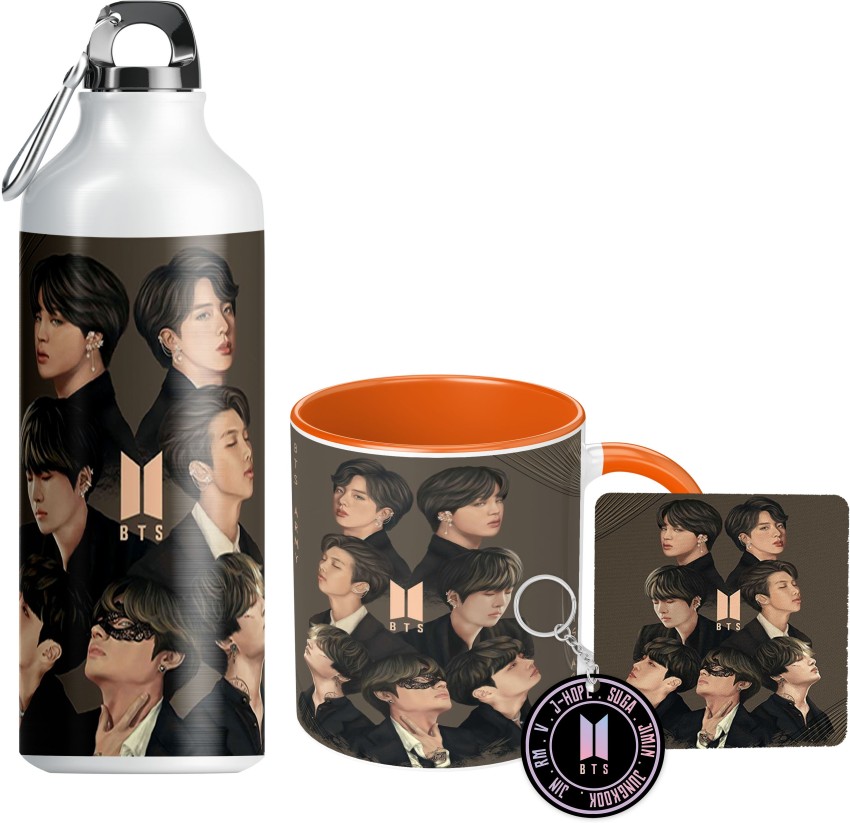 NH10 DESIGNS BTS Sipper Water Bottle Cup Keychain Combo Set For