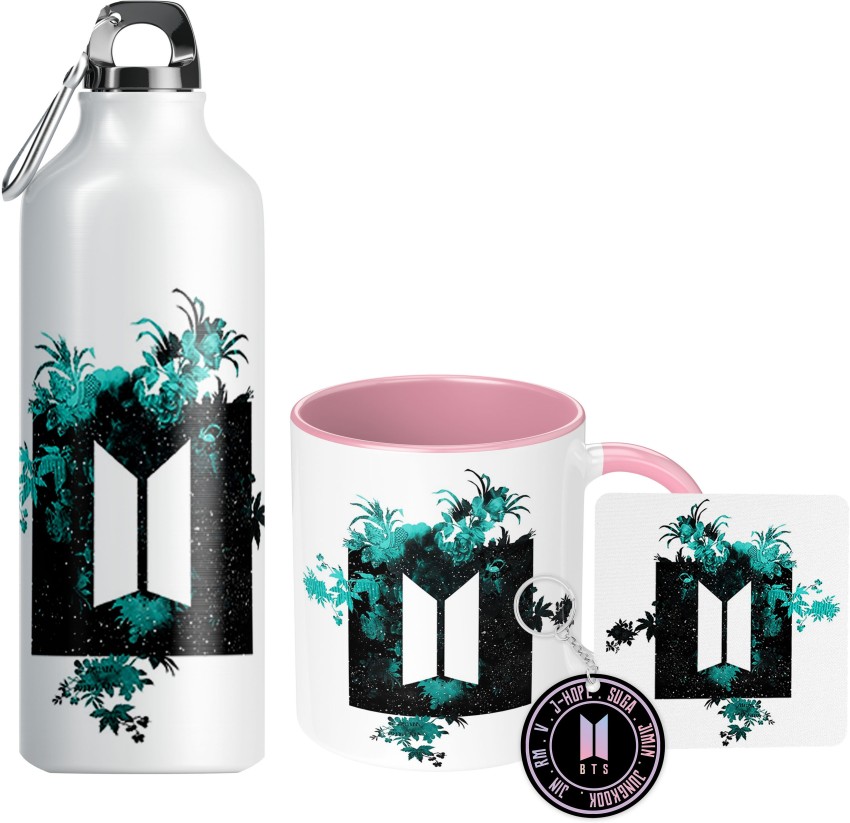 NH10 DESIGNS BTS Sipper Water Bottle Cup Keychain Combo Set For