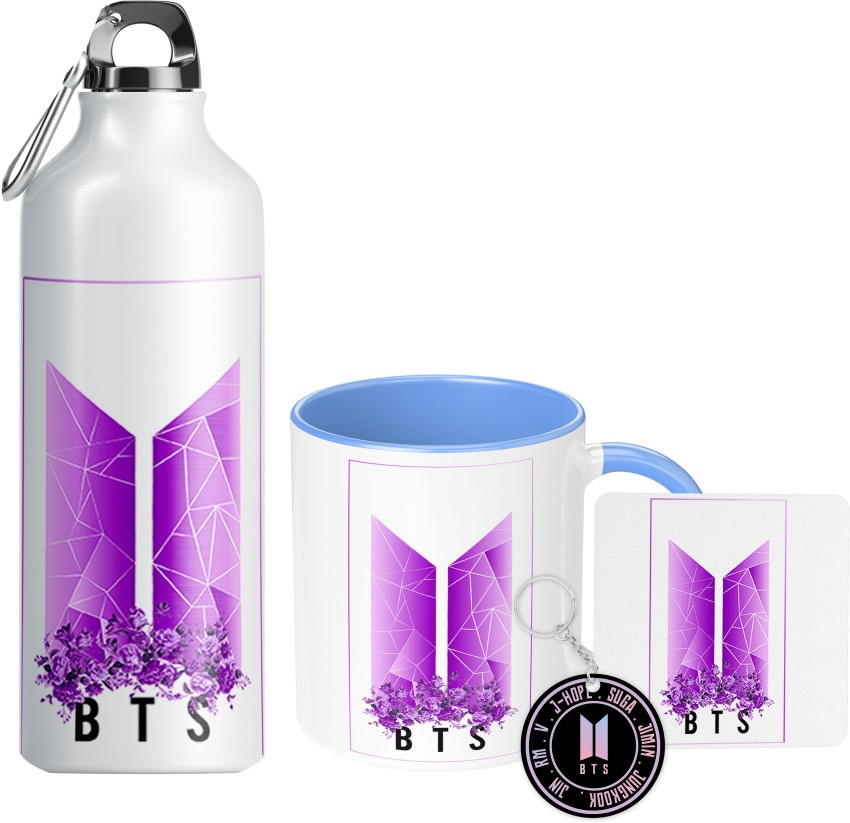 NH10 DESIGNS BTS Sipper Water Bottle Cup Keychain Combo Set For