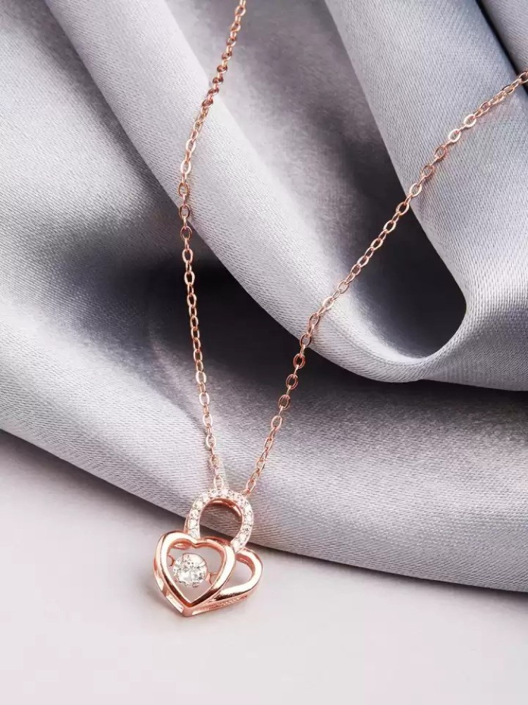Silver Pink Heart Pendant with Link Chain