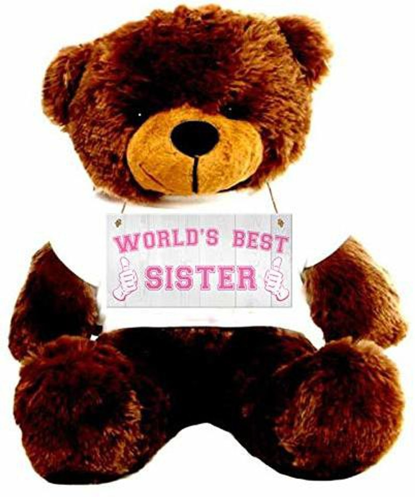 Hug n Feel Soft Toys Big Teddy Bear Wearing World s Best Sister T Shirt 4 feet 121 cm Soft Toys Big Teddy Bear Wearing World s Best Sister T Shirt 4
