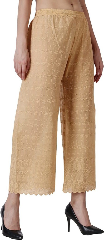 Buy Fheo Beige Trendy & Elegant Ankle Length Mid Rise Waist Elasticated  Regular Fit Readymade Cotton Fabric Pencil Pants/Trousers for Women. Size:-  at