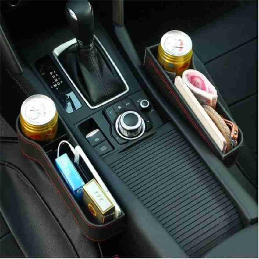 Dezsed Coin Side Pocket Console Side Pocket Leather Cover Car Cup Holder  Auto Front Seat Organizer Cell Mobile Phone Holder-Black