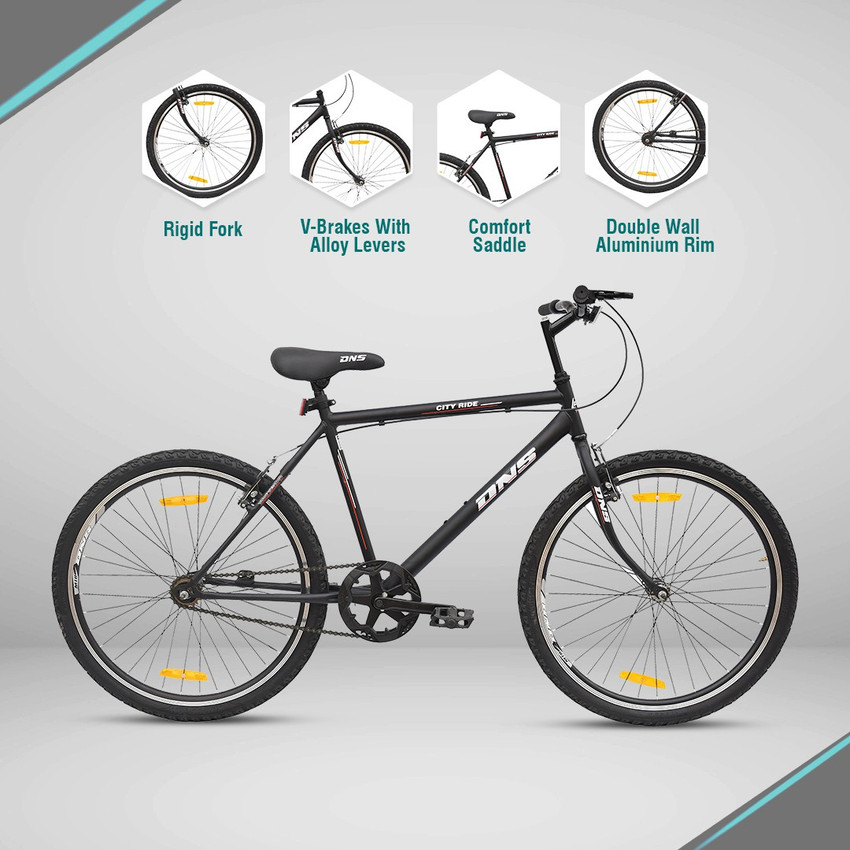 DNS BIKES CityRide 26T Cycle for Men Single Speed Steel Frame 18 inches V Brakes 26 T Mountain Cycle Price in India Buy DNS BIKES CityRide 26T Cycle for Men Single Speed