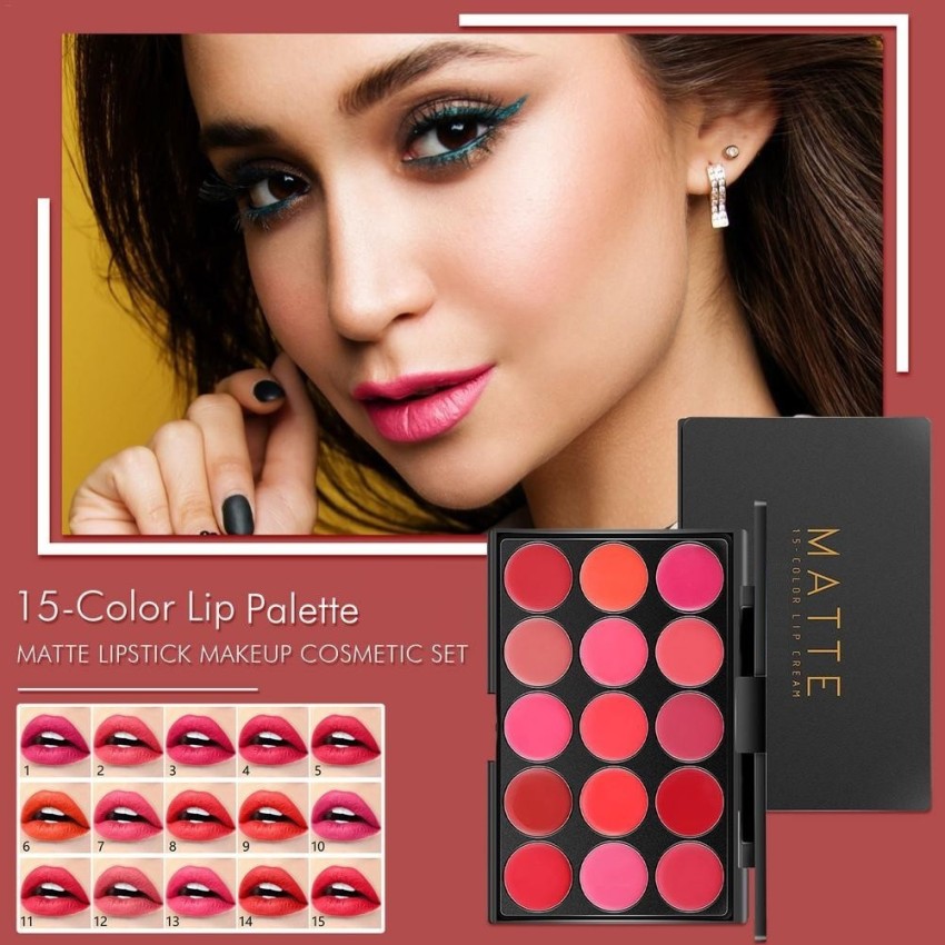 Miss Rose Professional Make-up 15 Colors Creamy Matte Lipstick Palette