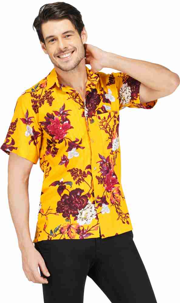 Rayon Hawaiian Shirt<br>#7 Off white flower L