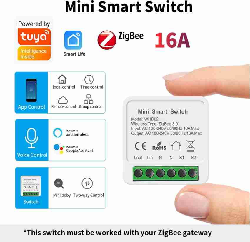 Mini WIFI Light Switch 16A Tuya Smart Life Module Switch App Control  Receiver Work with Alexa Google Home Supports 2 Way for Led