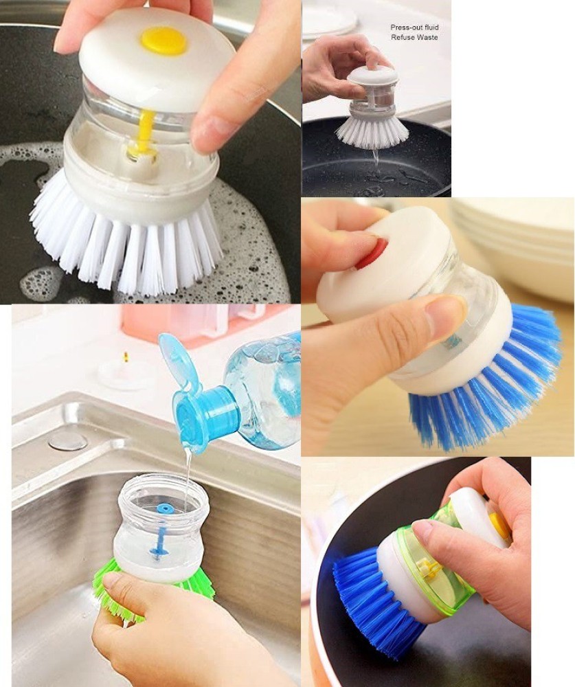 159 Plastic Wash Basin Brush Cleaner with Liquid Soap Dispenser  (Multicolour)