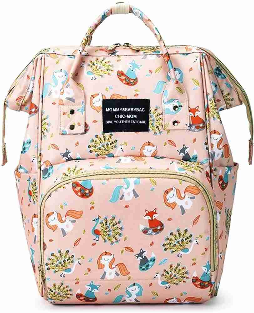 LITTLE HUNK Baby Diaper Bag Maternity Backpack Fox- Pink (Multi