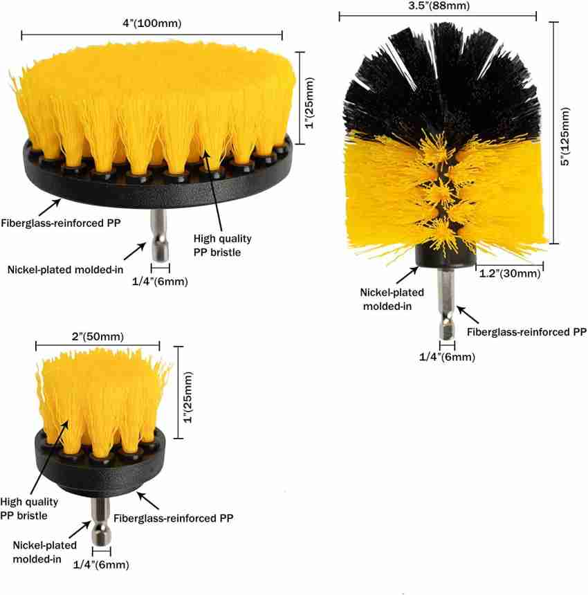 3-pc Flat Head & Rounded Head Drill Cleaning Scrubbing Brush