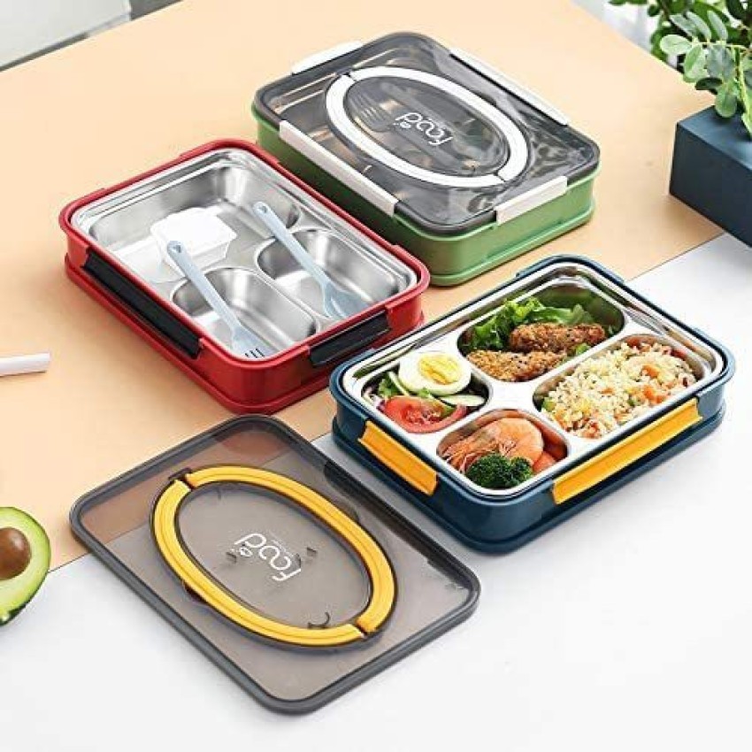 NL Traders Lunch Box for Kids – 4 Section Square Lunch Box  (1300 ML,Multicolor) 4 Containers Lunch Box 