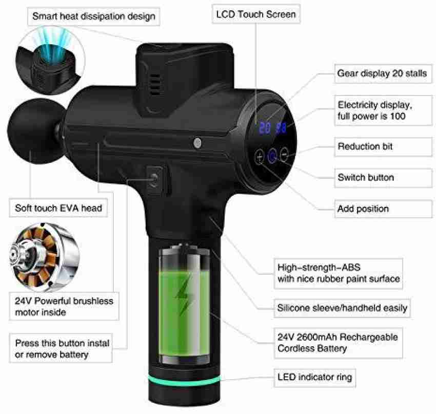 LCD Display Massage Gun 20 Speed Muscle Relaxing Brushless Motor