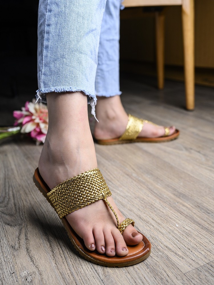 Gold 2025 flat slippers