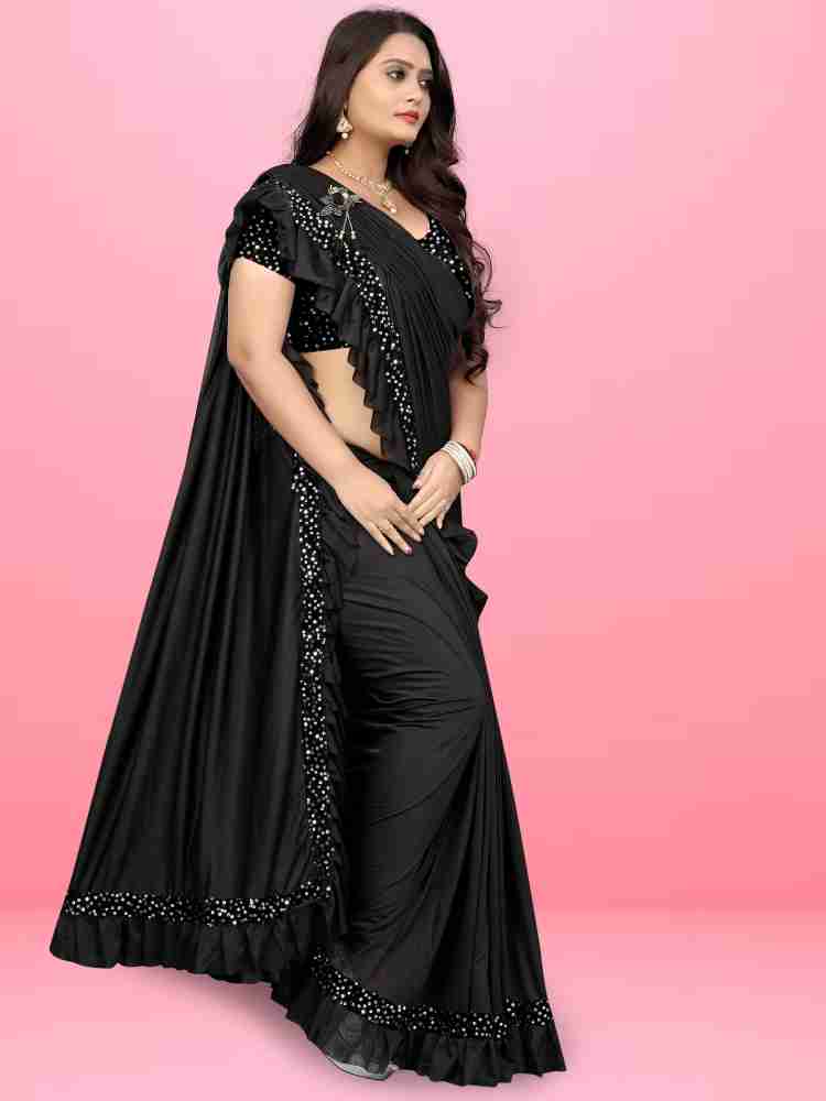 Buy Parmila Fashion Solid/Plain Bollywood Silk Blend Black Sarees Online @  Best Price In India
