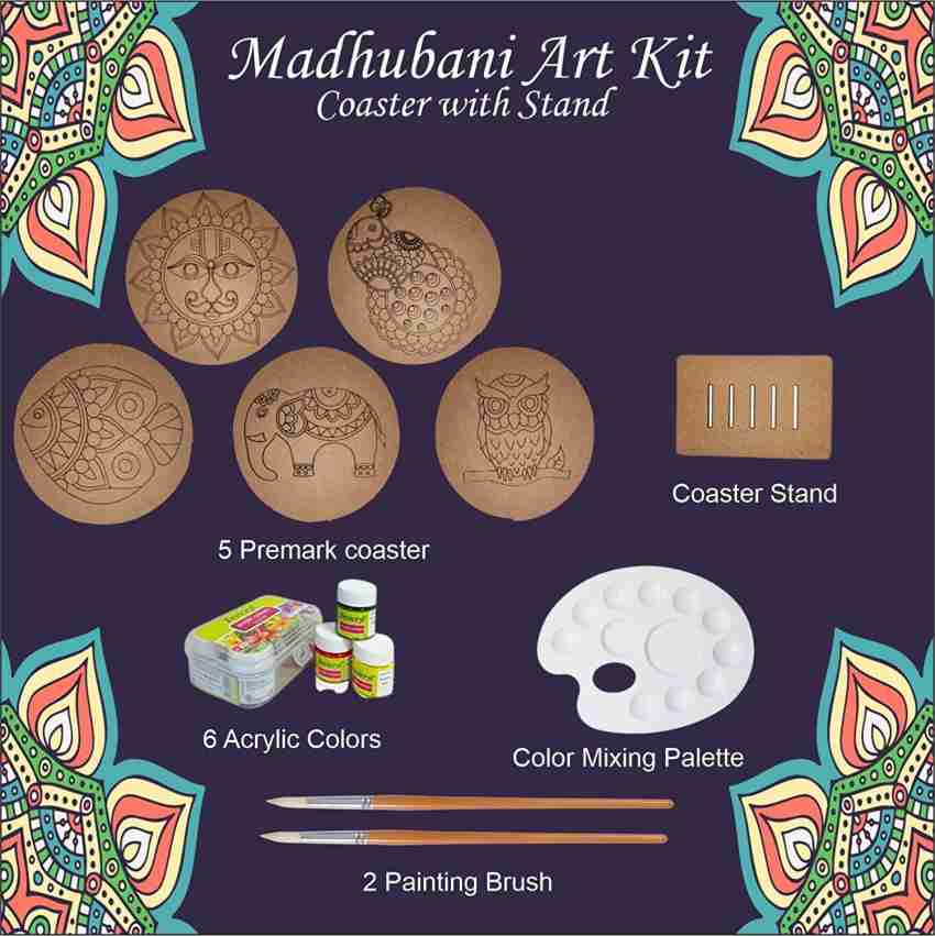 Qroof Madhubani Art Kit DIY with Tea Coaster Stand for Painting Girls 9-12  - Madhubani Art Kit DIY with Tea Coaster Stand for Painting Girls 9-12 .  shop for Qroof products in India.