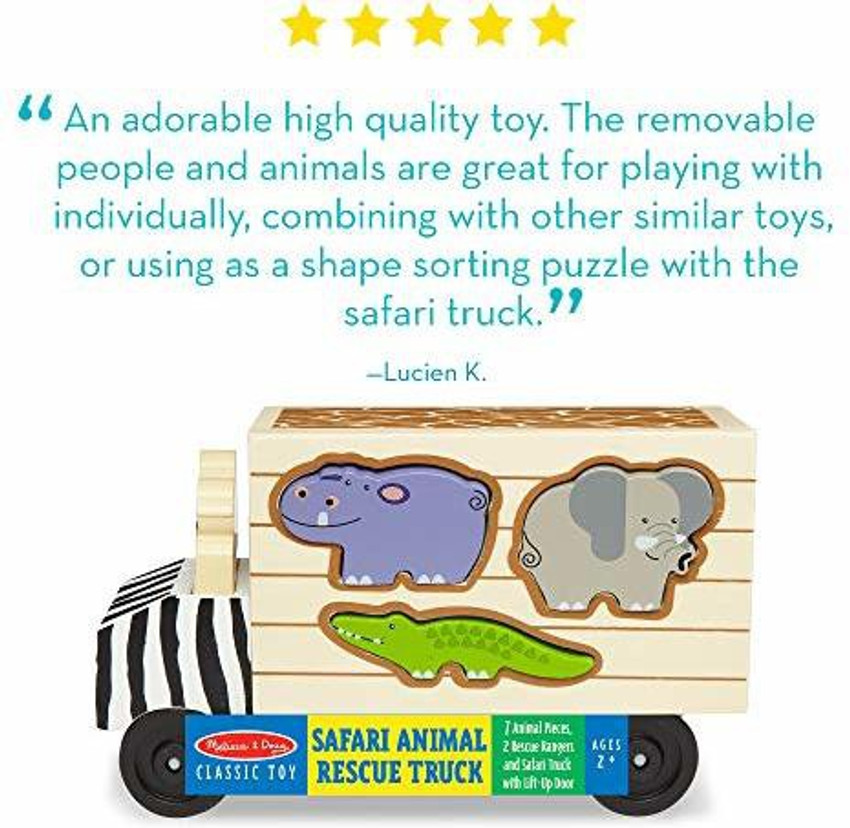 MELISSA DOUG Animal Rescue Shape Sorting Truck Wooden Toy With 7 Animals and 2 Play Figures Animal Rescue Shape Sorting Truck Wooden Toy With 7 Animals and 2 Play Figures