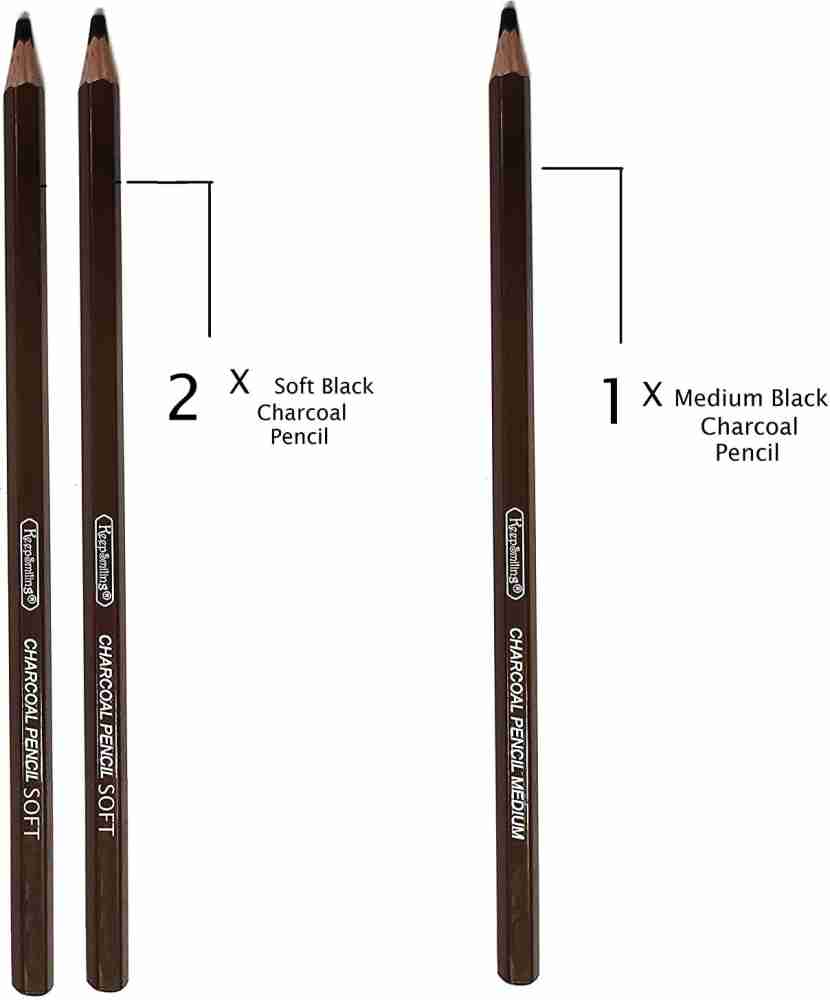 Craftacious 3Pc Camlin Charcoal Pencil, 2Pc White Pen, 6Pc  Blending Stump & Kneadable Eraser - Drawing Accessories - Art Set