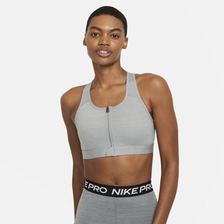 NIKE Dri-FIT swoosh men's Medium-Support Padded Zip-Front Sports Bra, Black Women's Crop Top