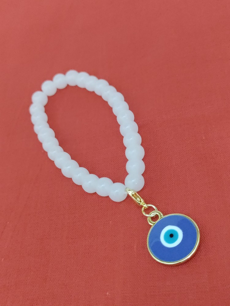 MOREL NATURAL WHITE BEADS BRACELET WITH COLORFUL SMILEY PENDANT