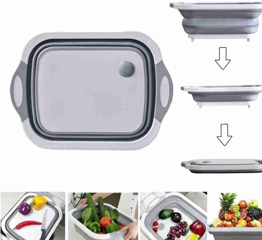 1pc Kitchen Multi-functional Sink Cutting Board Plastic Cutting Board,  Rolling Pattern Board, Fruit With Folding Drain Storage