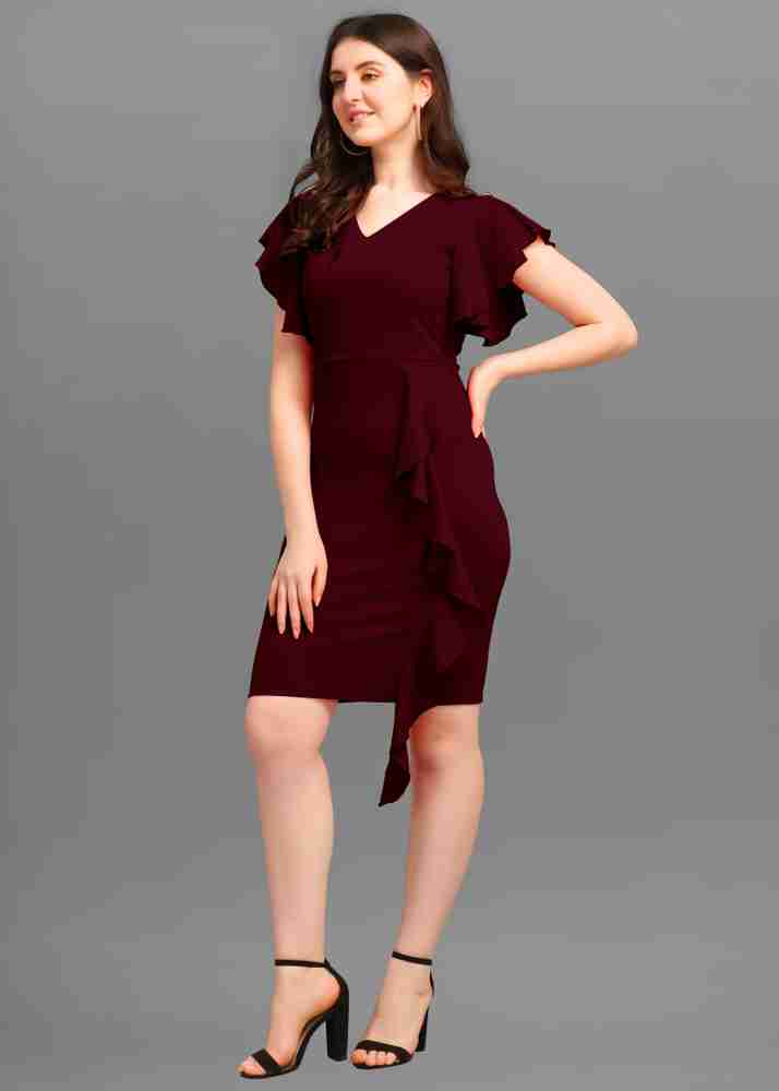 ROYAL TAYLOR Women Bodycon Maroon Dress