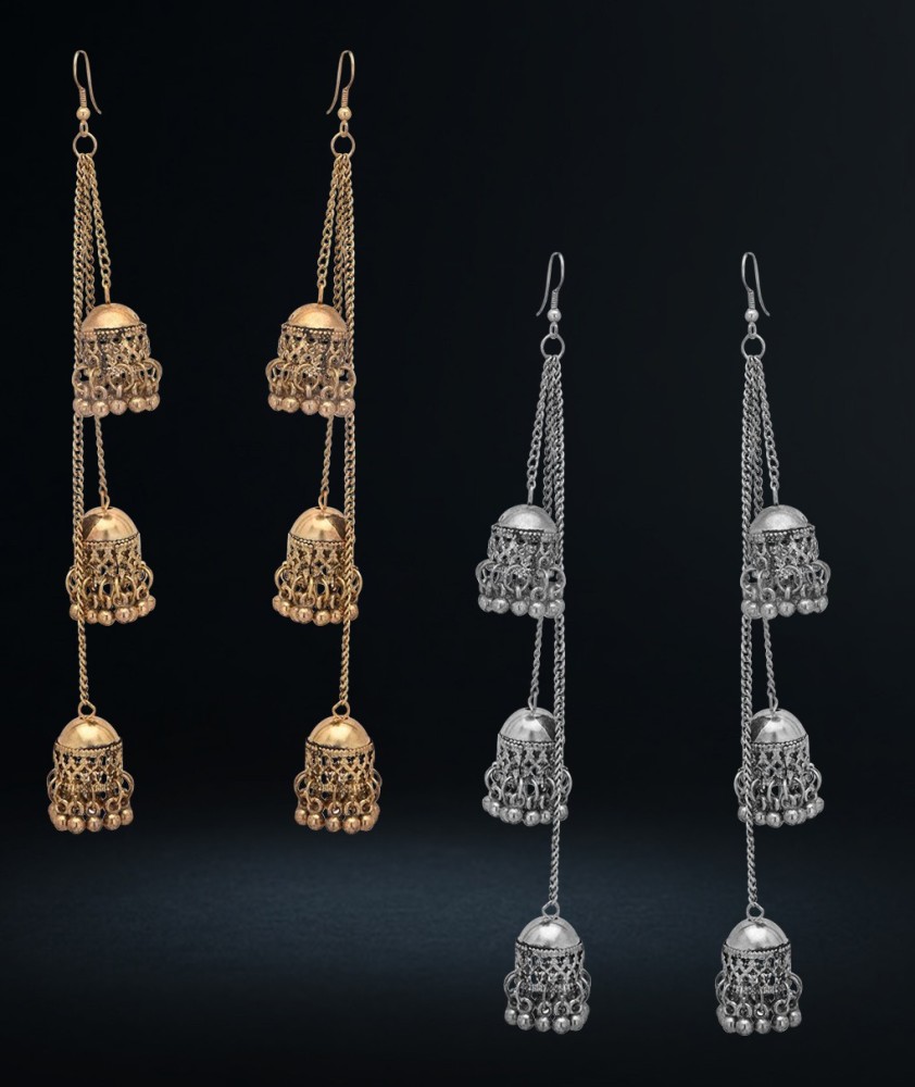 Artificial Rambo Stone Diamond Semi Moti Chips Long Earrings Bali