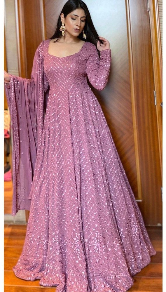 Rayon embroidered semi sales stitched ethnic gown