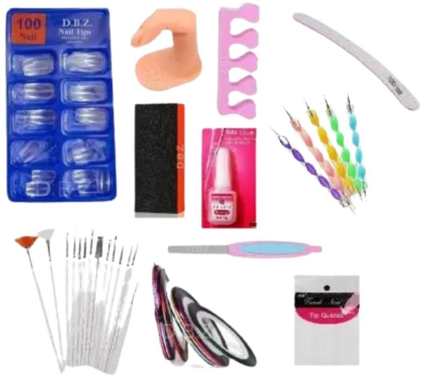 Buy Gifferes Nail Art Kit - 12 Glitters, 100 Nails, 10 Tapes, 15 Brushes, 4  Dotting Tool, 2 Glues, 2 Stickers, 1 Stamper/Scraper/Plate, 1 Buffer, 1 Nail  Protector, 1 Glitter Recycler, 1 Rihnestones Online at Low Prices in India  - Amazon.in