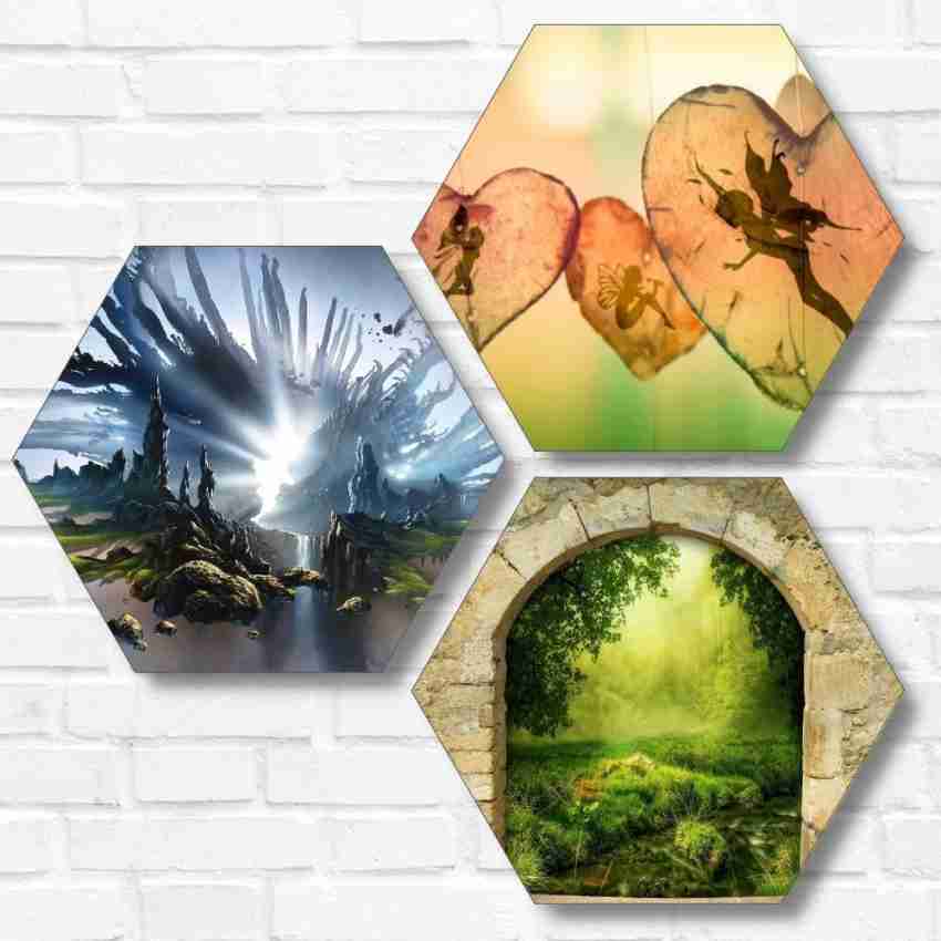 WallTalk Nature Fantasy View Art Set of 3 Hexagon Wall Decor