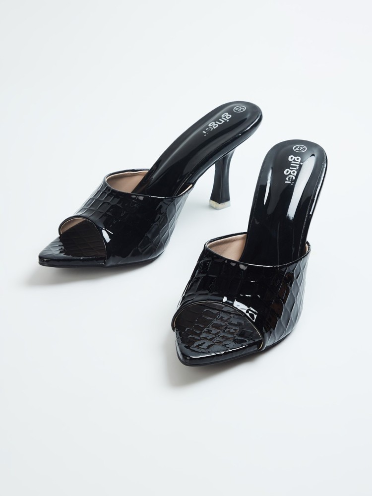 Womens Black Patent Leather Mule Heels