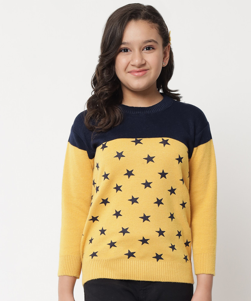 NICK AND JONES Printed Round Neck Casual Girls Yellow Dark Blue
