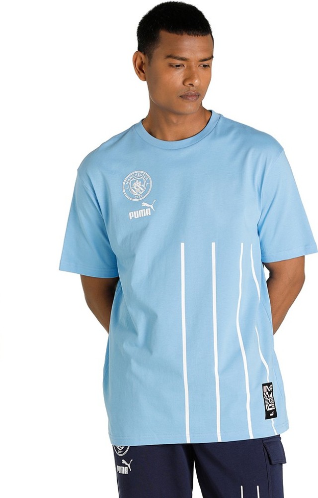 Cotton Blue Puma Mens Round Neck T-Shirt