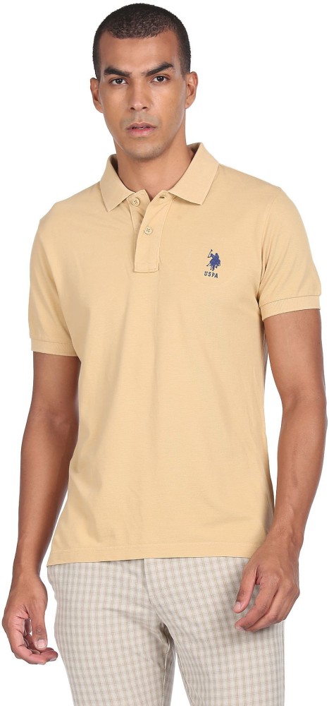 U.S. POLO ASSN. Solid Men Polo Neck Beige T-Shirt - Buy U.S. POLO