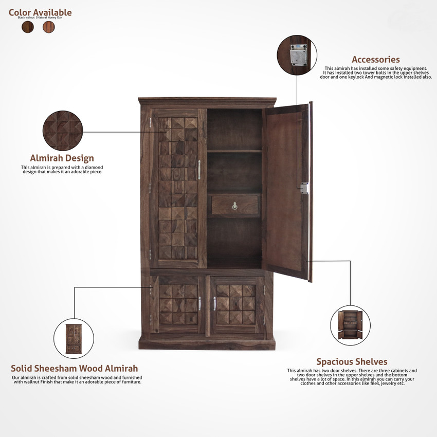 ROOFWOOD Solid Sheesham Wood Almirah with Doors finish walnut