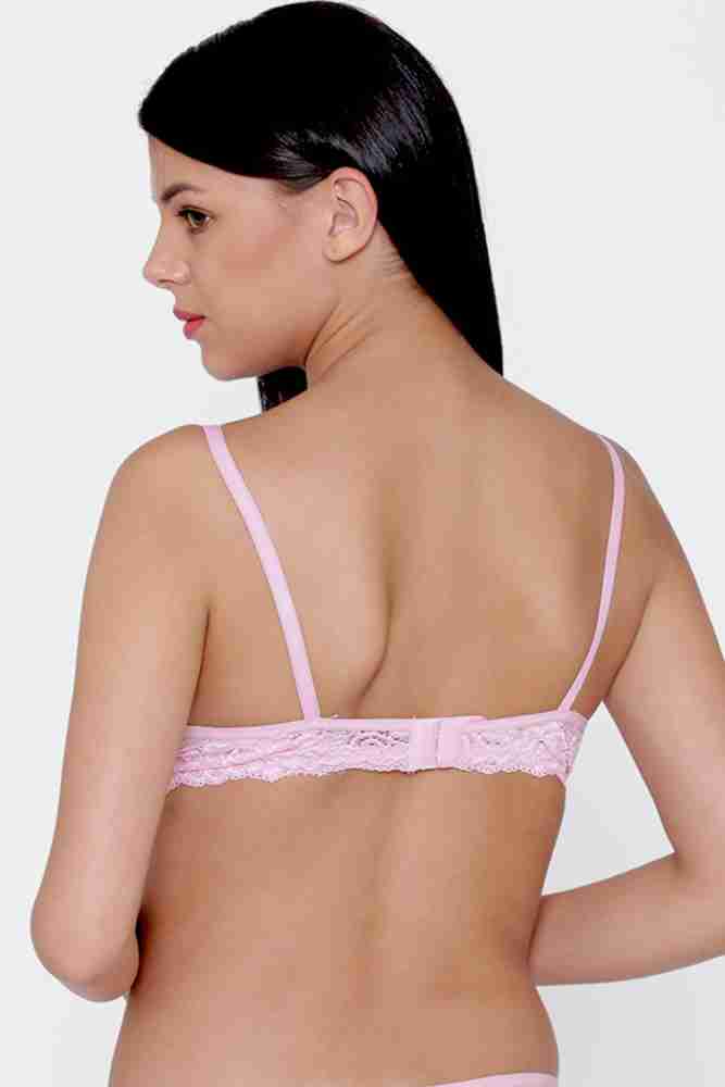 Buy N-Gal Women Deep Neck Lace Bra Panty Set_Pink_S at