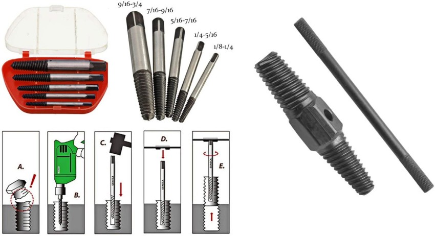 5Pcs 3mm-18mm Steel Screw Extractor Set Bolt Stud Remover Tool Kit