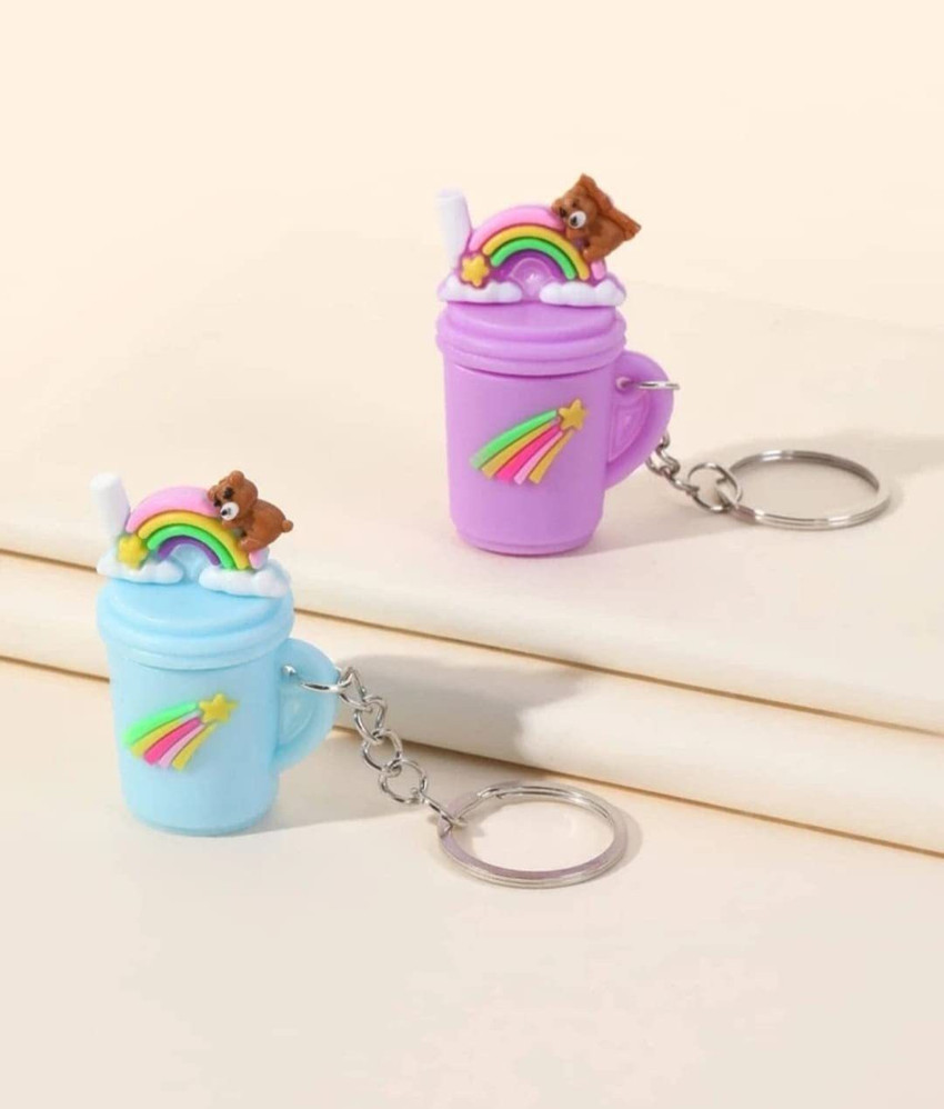 Tera13 Cute Unicorn Rainbow Teddy on Sipper Heavy Keyring Quirky