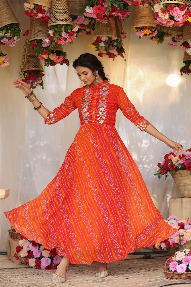orange anarkali kurti